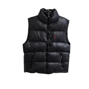 black vest with a red label